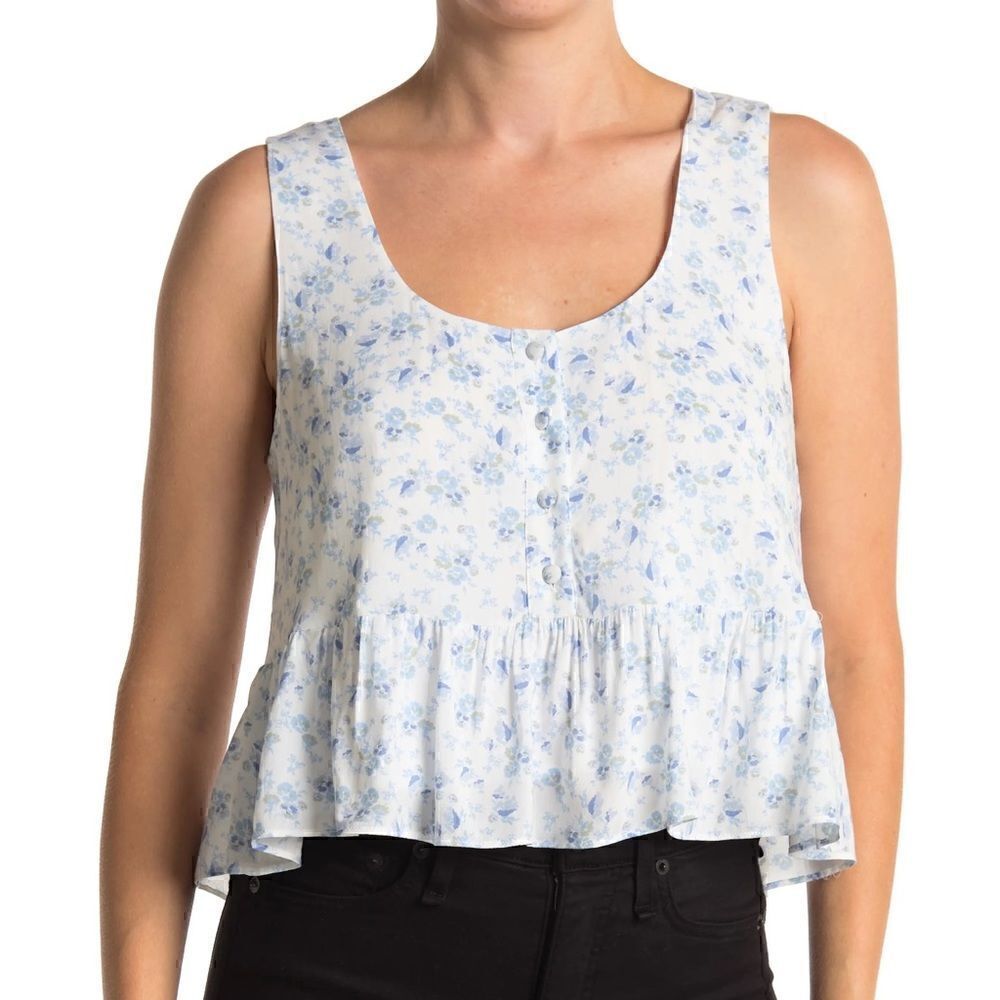 WAYF | Floral Sleeveless Peplum Crop Top In Blue Ditsy